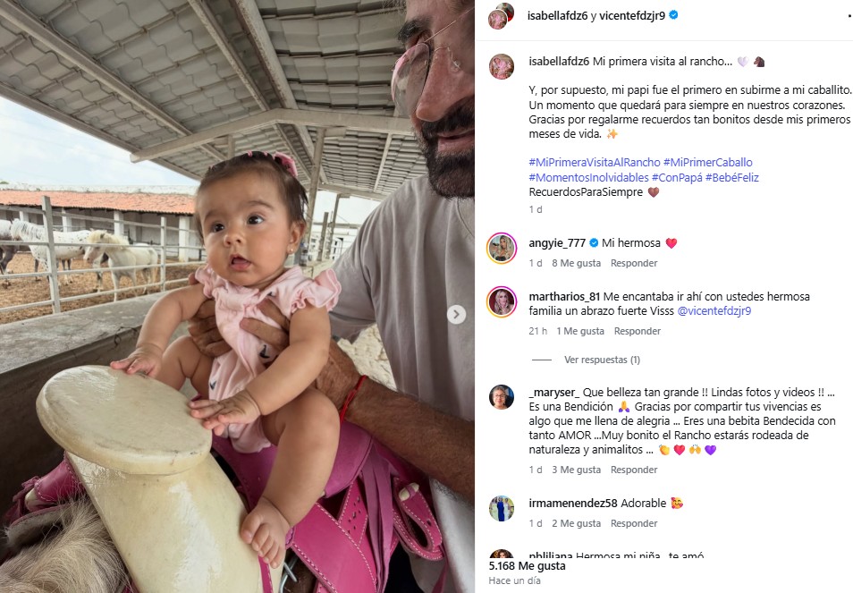 Vicente Fern&aacute;ndez Jr presume la primera visita de su hija Isabella al Rancho Los Tres Potrillos y enternece a las redes
