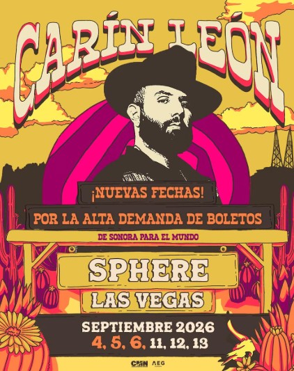 Carín León en la Sphere de Las Vegas: cómo conseguir los últimos boletos disponibles