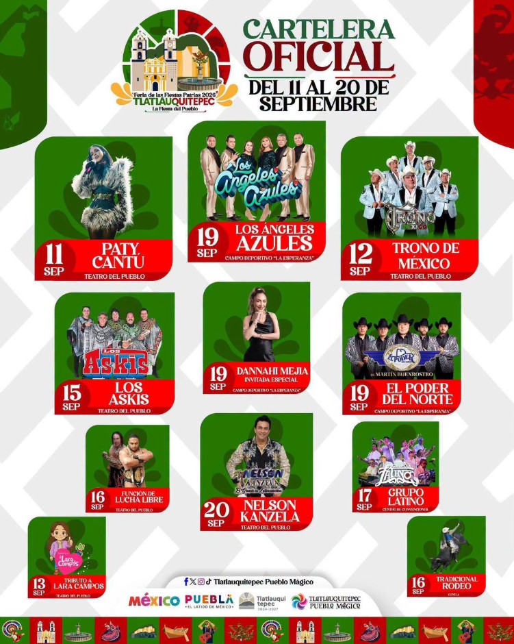 Fiestas Patrias de Puebla presentan a Trono de M&eacute;xico, Los Askis y El Poder del Norte con entrada gratuita