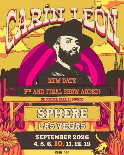 Carín León sorprende con las 32 canciones que sonarán en la Sphere de Las Vegas