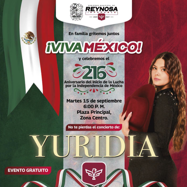 Yuridia celebra el Grito con un megaconcierto patri&oacute;tico en Tamaulipas