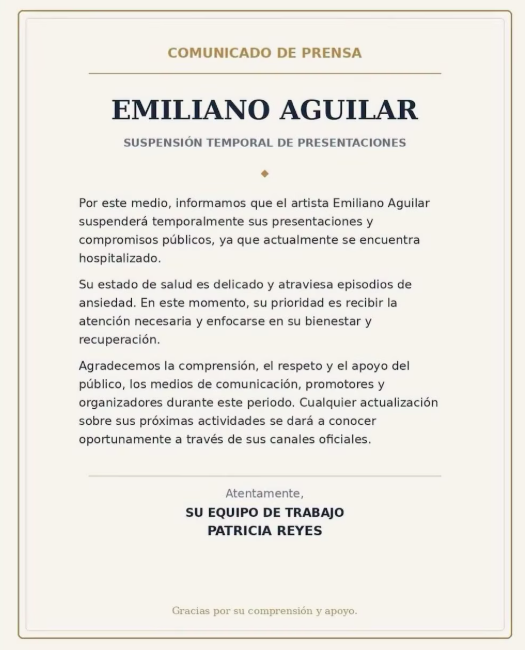 Emiliano Aguilar es hospitalizado de emergencia tras fuerte crisis de ansiedad