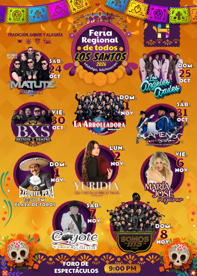 Feria de Todos los Santos 2026 se llena de música con Yuridia, Los Ángeles Azules y Banda MS