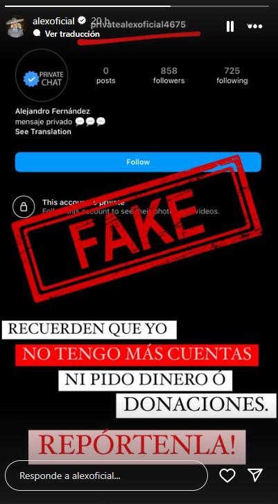 &iexcl;Alerta, fans! Alejandro Fern&aacute;ndez expone a impostor y pide ayuda