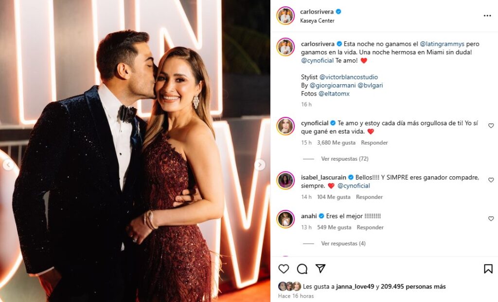 Carlos Rivera y Cynthia Rodr&iacute;guez deslumbran en los Latin Grammy 2024
