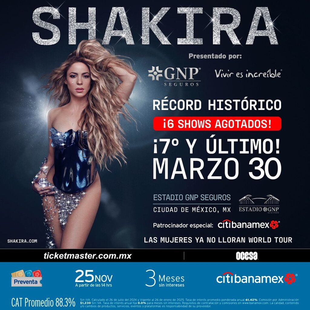 Shakira hace historia: &iexcl;7 conciertos agotados en la Ciudad de M&eacute;xico!