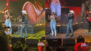 Christian Nodal comparte micr&oacute;fono con fan durante concierto
