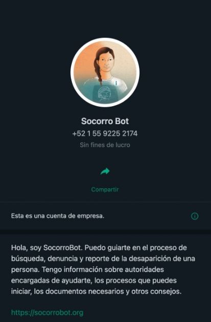 El nuevo chat de WhatsApp denominado "Socorro bot", se cre&oacute; con la finalidad de denunciar la desaparici&oacute;n de una persona.