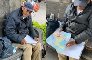 Don Baldemar, el abuelito que hace dibujos para sobrevivir