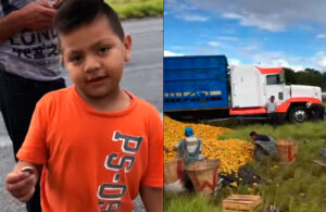 En pleno acto de rapi&ntilde;a, peque&ntilde;o decide comprar naranjas a trailero afectado