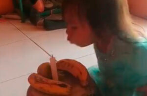 Peque&ntilde;a celebra su cumplea&ntilde;os con vela en medio de tres pl&aacute;tanos