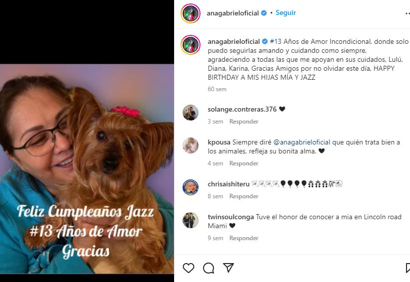 Ana Gabriel se viste de luto tras fallecimiento de su perrhija