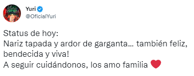 Yuri da positivo a COVID-19 por segunda ocasi&oacute;n