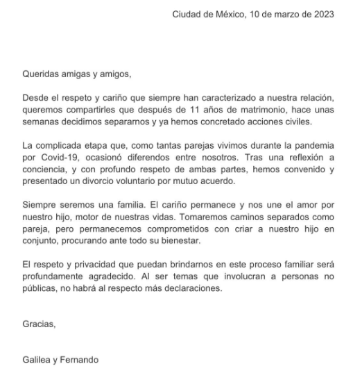 Galilea Montijo anuncia su divorcio tras 11 a&ntilde;os de matrimonio