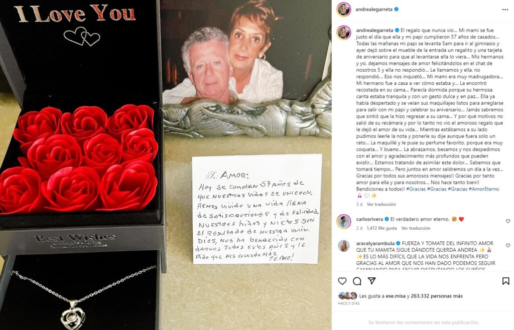 Pap&aacute; de Andrea Legarreta despide a su esposa con emotivo mensaje