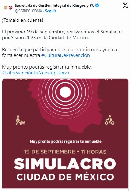 &iexcl;Llega septiembre y con esto el Simulacro Nacional 2023!