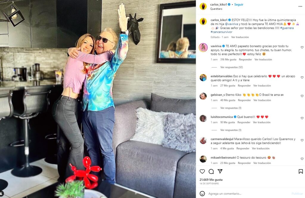 Carlos Villagr&aacute;n celebra &uacute;ltima quimioterpia de su hija Vanesa