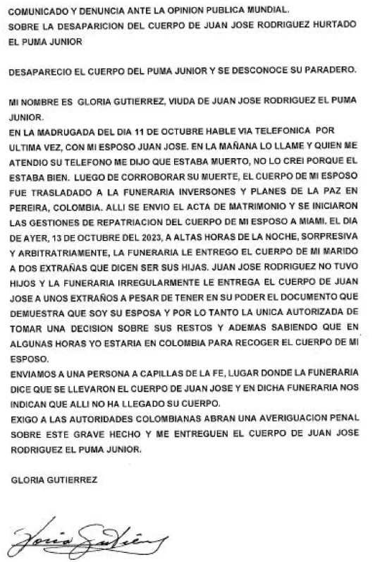 &iexcl;Desaparece el cuerpo de Juan Jos&eacute; Rodr&iacute;guez, supuesto hijo de "El Puma"!