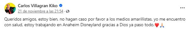 &iexcl;Carlos Villagr&aacute;n aclara cu&aacute;l es realmente su estado de salud!