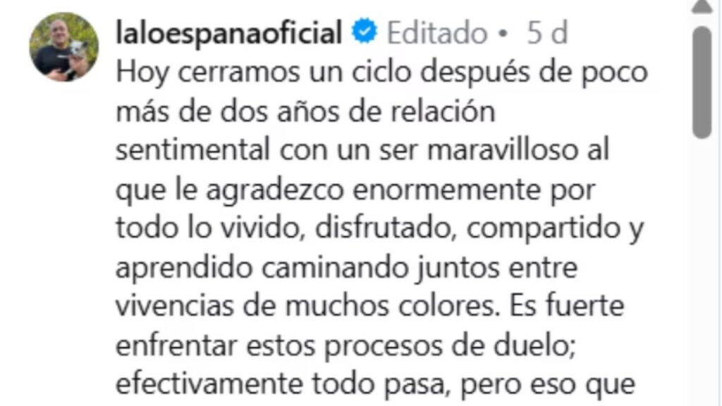 Lalo Espa&ntilde;a reflexiona sobre el duelo y la transformaci&oacute;n emocional