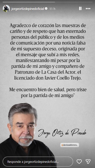 Jorge Ortiz de Pinedo desmiente su fallecimiento y aclara la verdad sobre su estado de salud